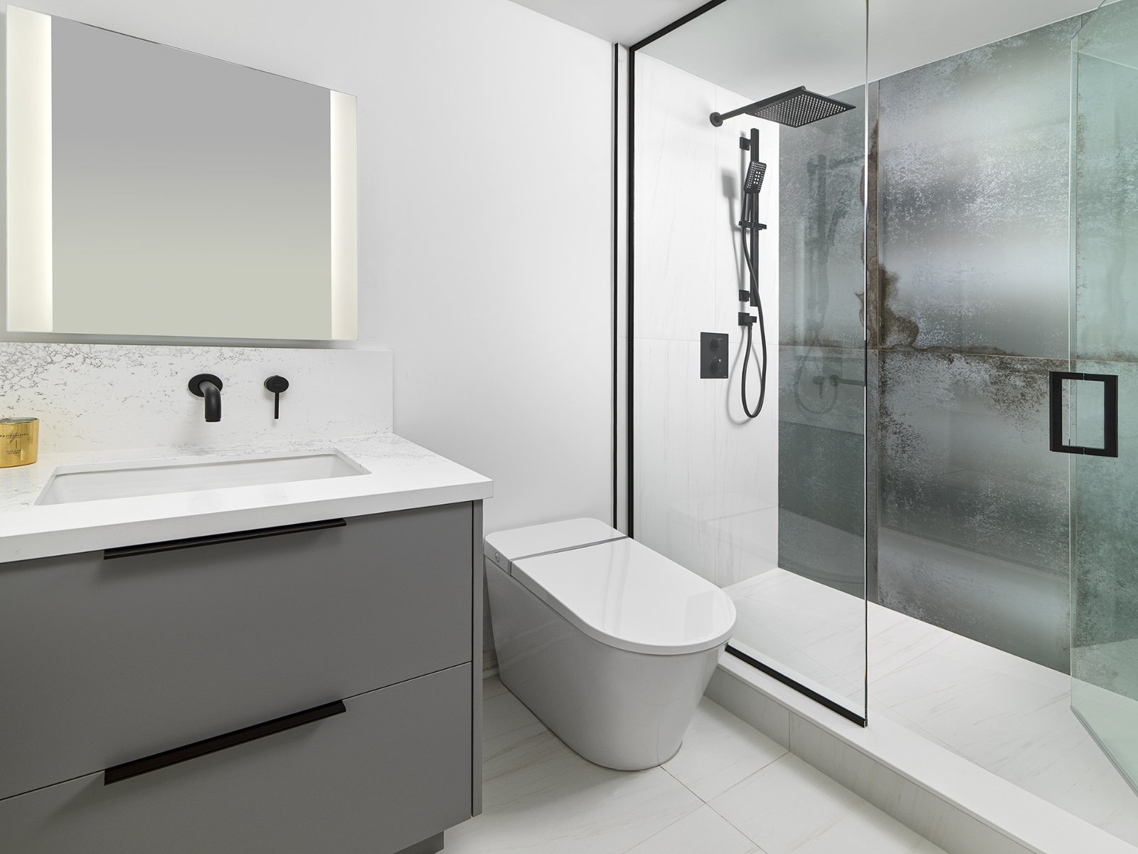 bathroom design with glass walk-in shower