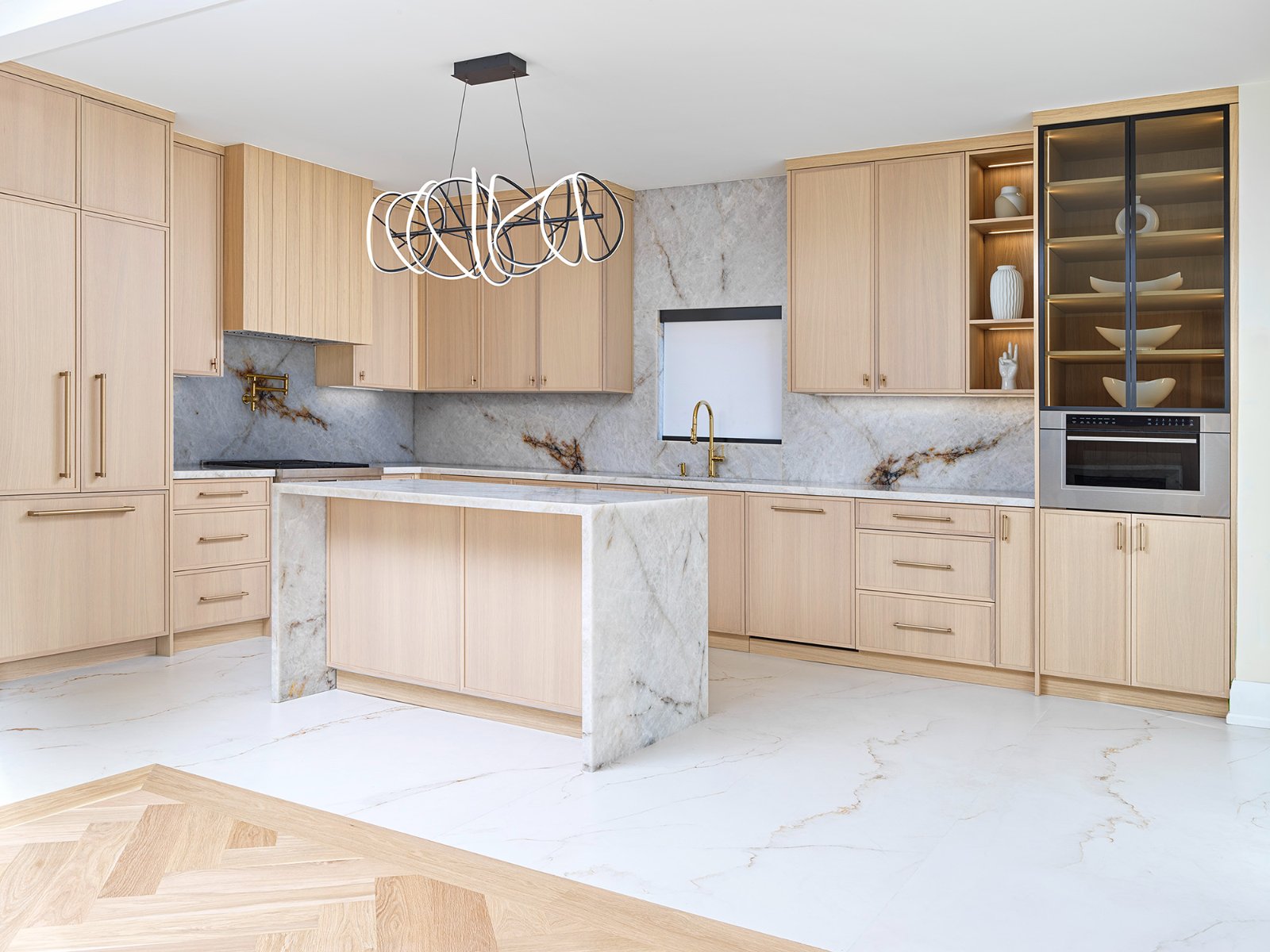 solid wood kitchen with marble countertops